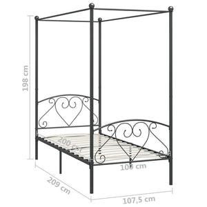 vidaXL Canopy Bed Frame Grey Metal 100 x 200 cm