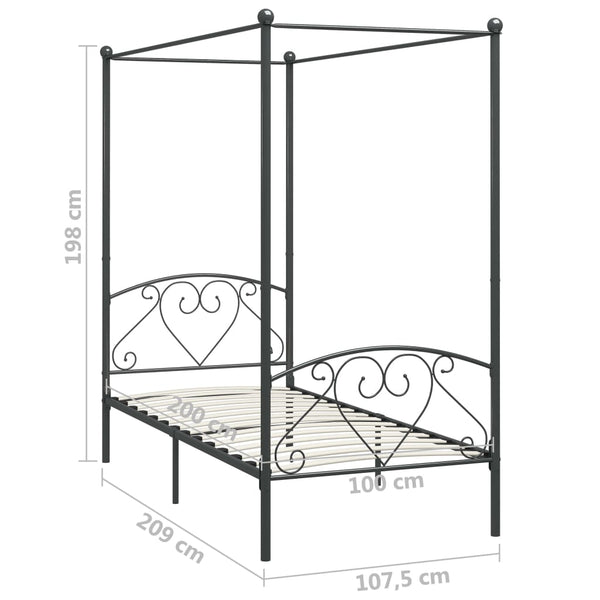 vidaXL Canopy Bed Frame Grey Metal 100 x 200 cm