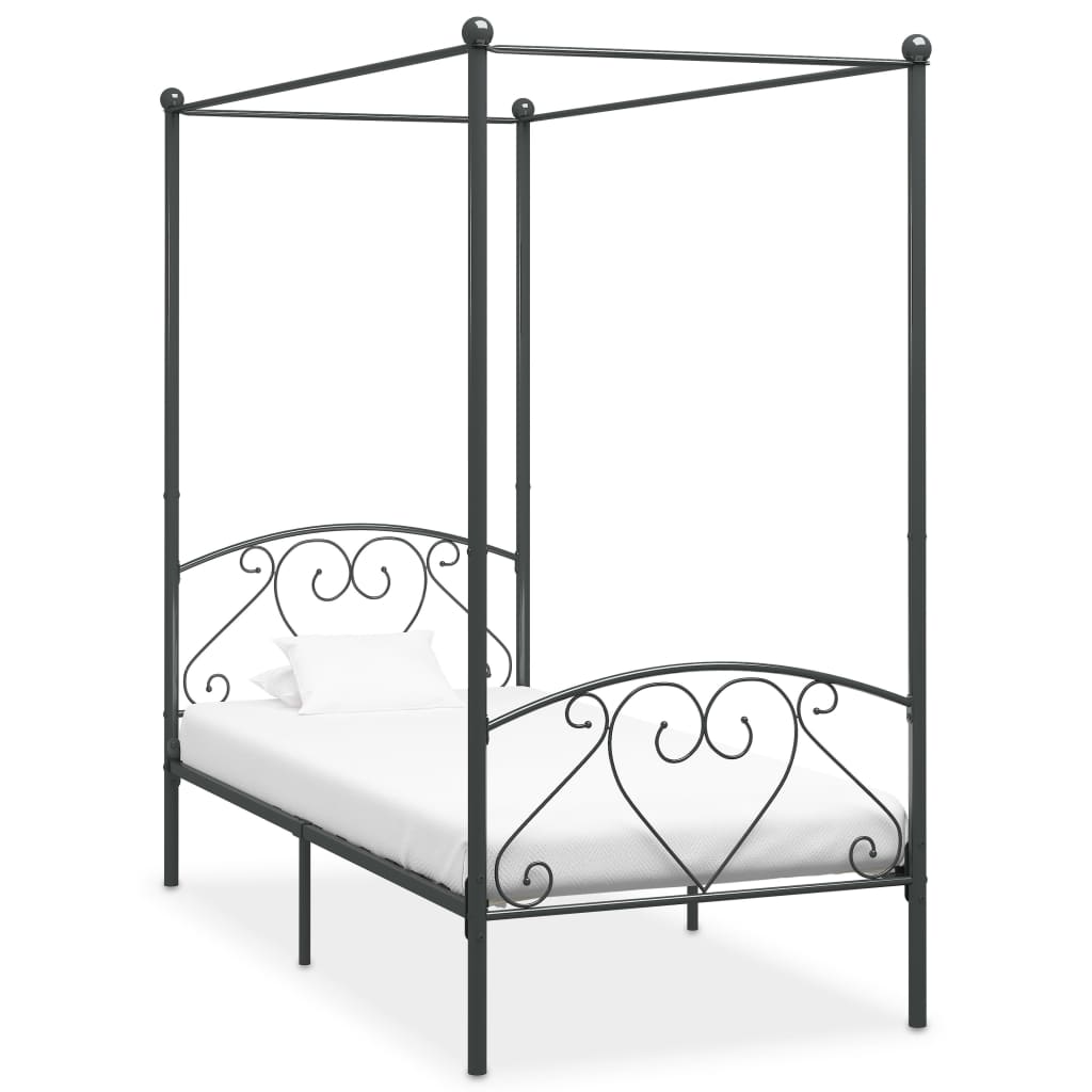 vidaXL Four-Poster Bed Frame Grey Metal 120 x 200 cm