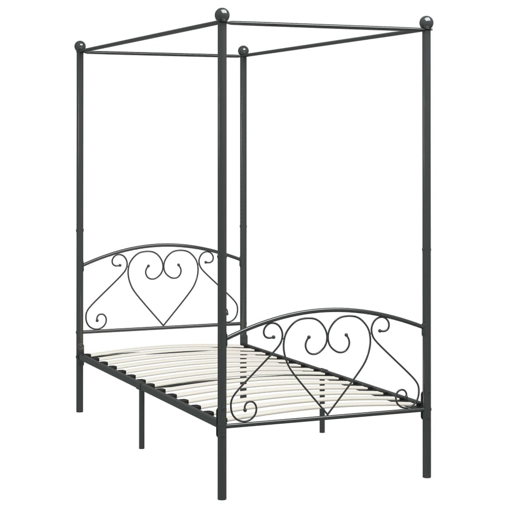 vidaXL Four-Poster Bed Frame Grey Metal 120 x 200 cm