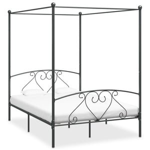 vidaXL Four-Poster Bed Frame Grey Metal 160 x 200 cm