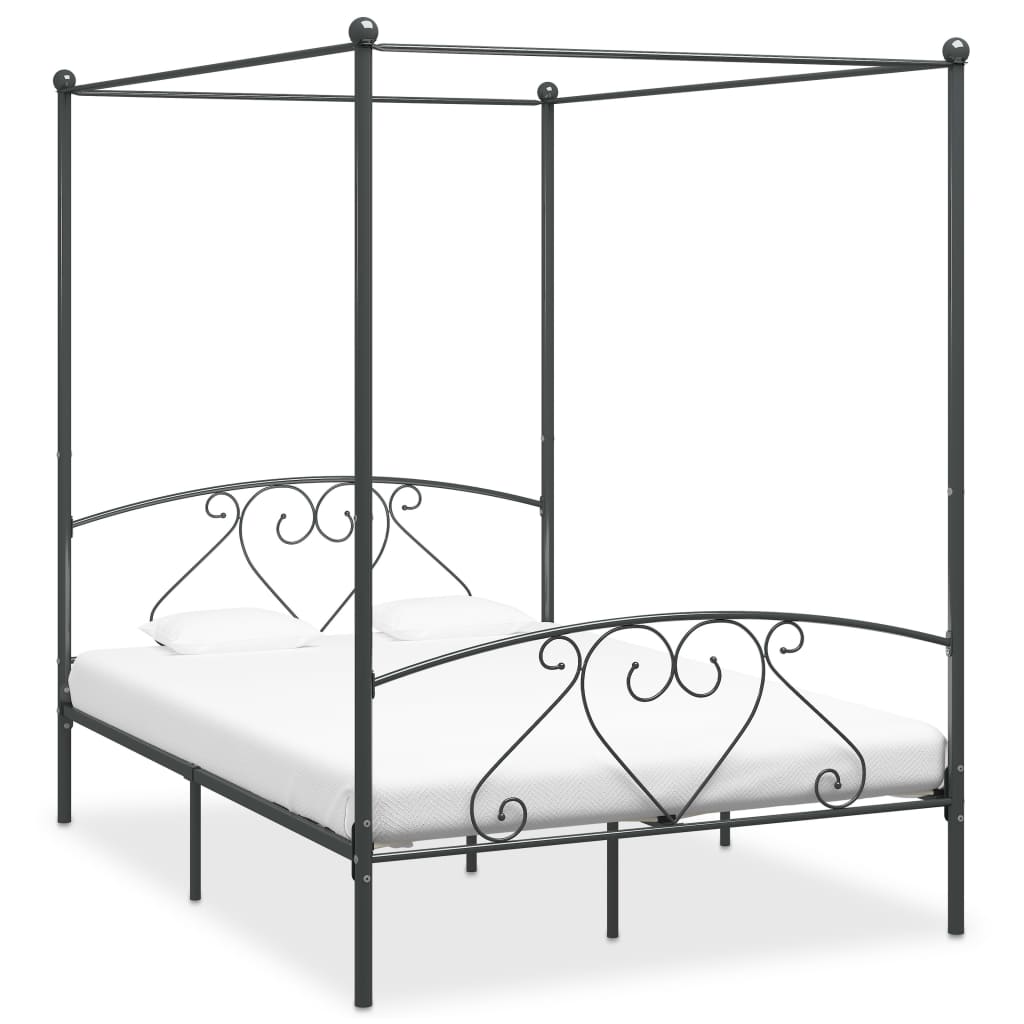 vidaXL Four-Poster Bed Frame Grey Metal 160 x 200 cm