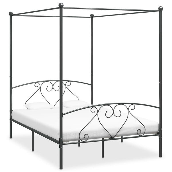 vidaXL Four-Poster Bed Frame Grey Metal 160 x 200 cm