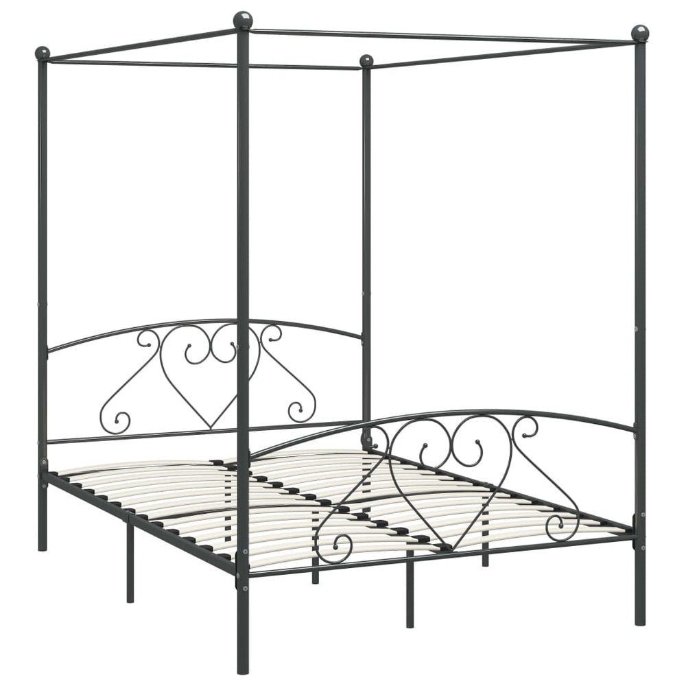 vidaXL Four-Poster Bed Frame Grey Metal 160 x 200 cm