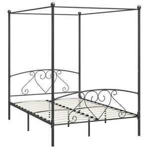 vidaXL Four-Poster Bed Frame Grey Metal 160 x 200 cm