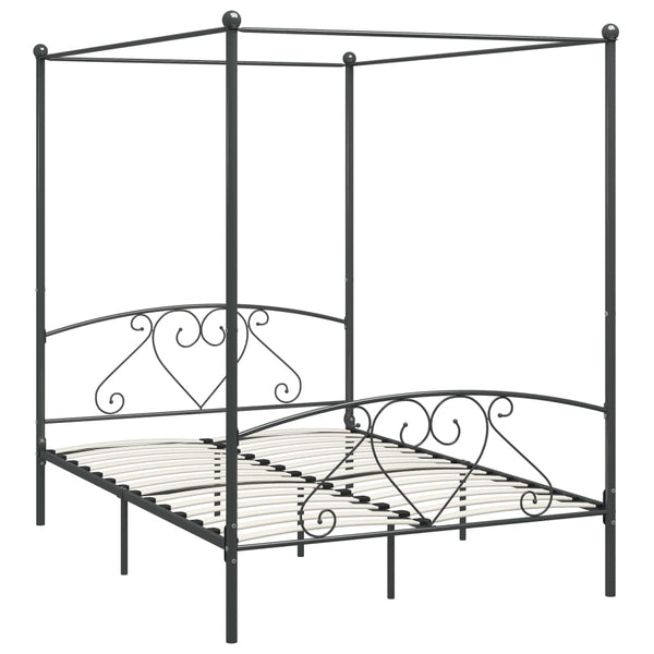 vidaXL Four-Poster Bed Frame Grey Metal 160 x 200 cm