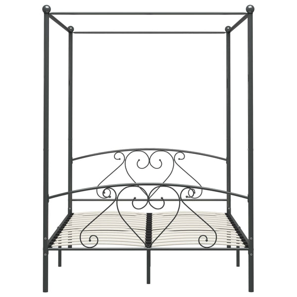 vidaXL Four-Poster Bed Frame Grey Metal 160 x 200 cm