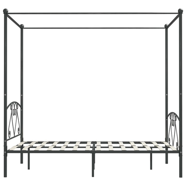 vidaXL Four-Poster Bed Frame Grey Metal 160 x 200 cm
