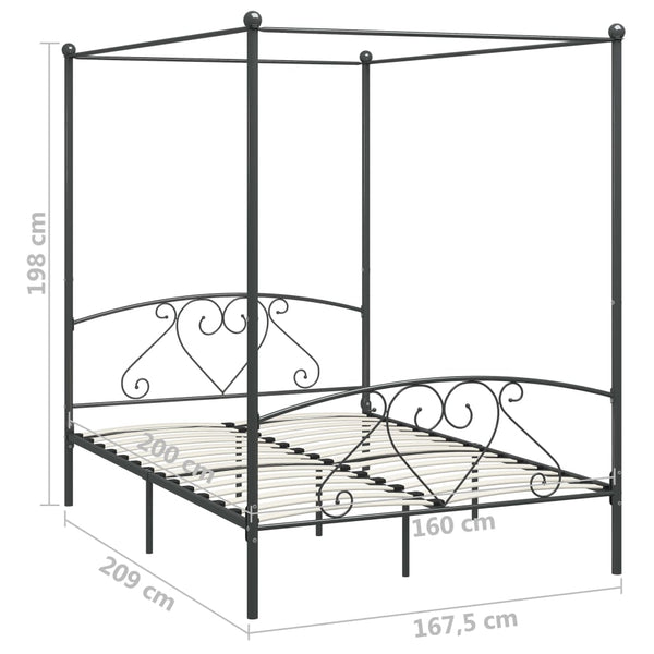 vidaXL Four-Poster Bed Frame Grey Metal 160 x 200 cm