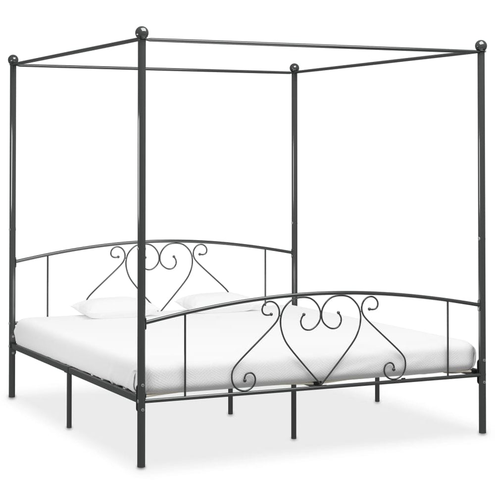 vidaXL Canopy Bed Frame Grey Metal 180 x 200 cm