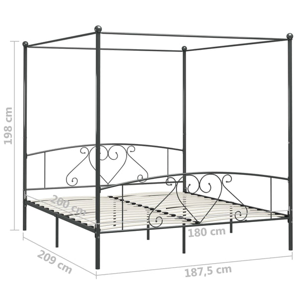 vidaXL Canopy Bed Frame Grey Metal 180 x 200 cm
