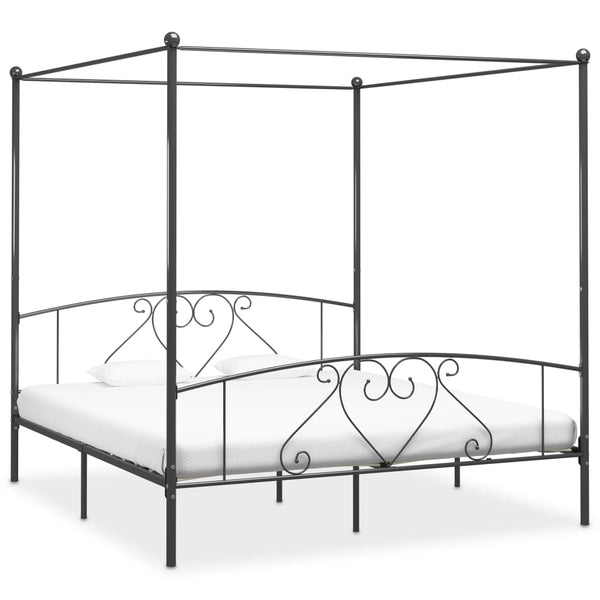 vidaXL Four-Poster Bed Frame Grey Metal 200 x 200 cm