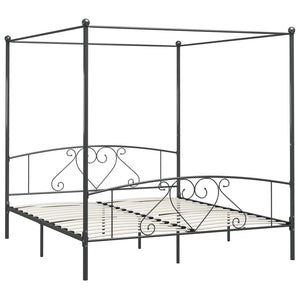 vidaXL Four-Poster Bed Frame Grey Metal 200 x 200 cm