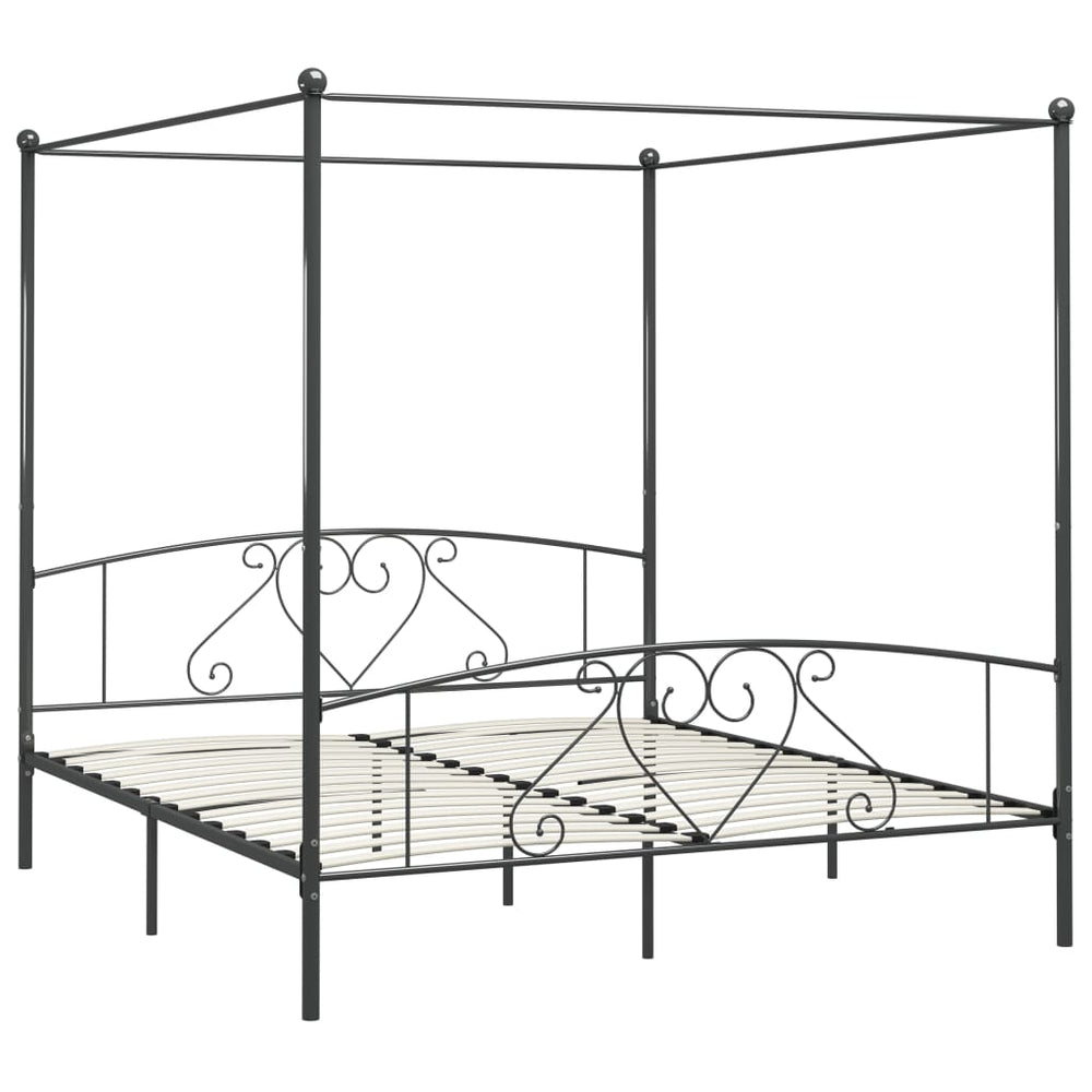 vidaXL Four-Poster Bed Frame Grey Metal 200 x 200 cm