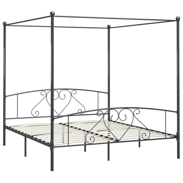 vidaXL Four-Poster Bed Frame Grey Metal 200 x 200 cm