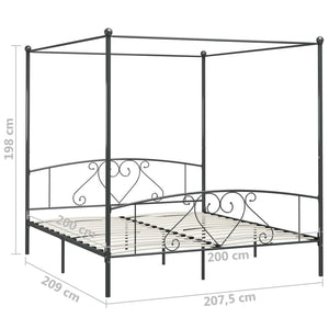 vidaXL Four-Poster Bed Frame Grey Metal 200 x 200 cm