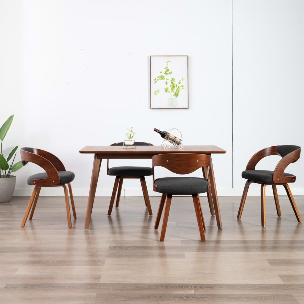 vidaXL Dining Chairs 4 pcs Dark Gray Bentwood and Fabric