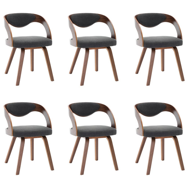 vidaXL Dining Chairs 6 pcs Dark Grey Bentwood and Fabric