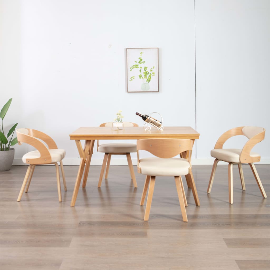 vidaXL Dining Chairs 4 pcs Cream Bentwood and Artificial Leather