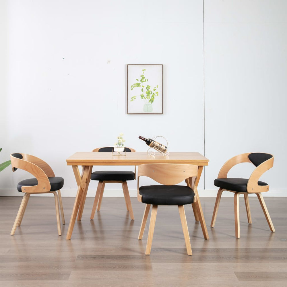 vidaXL Dining Chairs 4 pcs Black Bentwood and Faux Leather