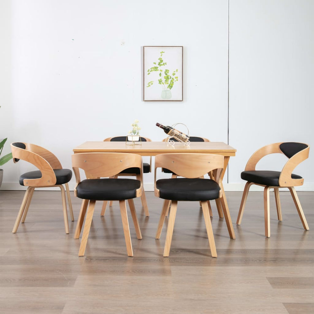 vidaXL Dining Chairs 6 pcs Black Bentwood and Faux Leather