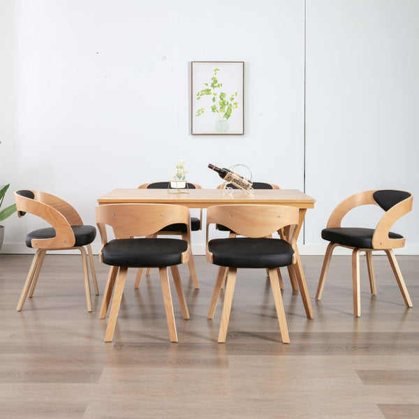 vidaXL Dining Chairs 6 pcs Black Bentwood and Faux Leather
