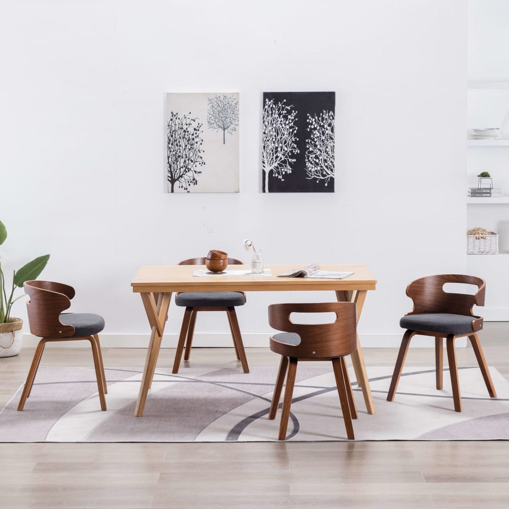 vidaXL Dining Chairs 4 pcs Dark Gray Bentwood and Fabric