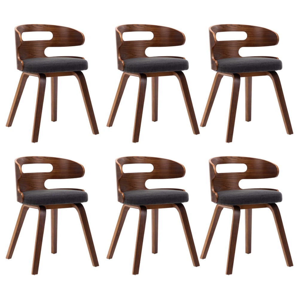 vidaXL Dining Chairs 6 pcs Dark Grey Bentwood and Fabric