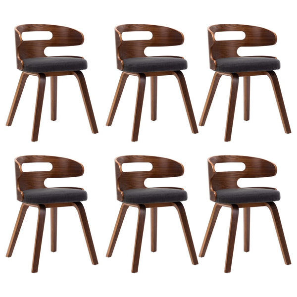 vidaXL Dining Chairs 6 pcs Dark Grey Bentwood and Fabric