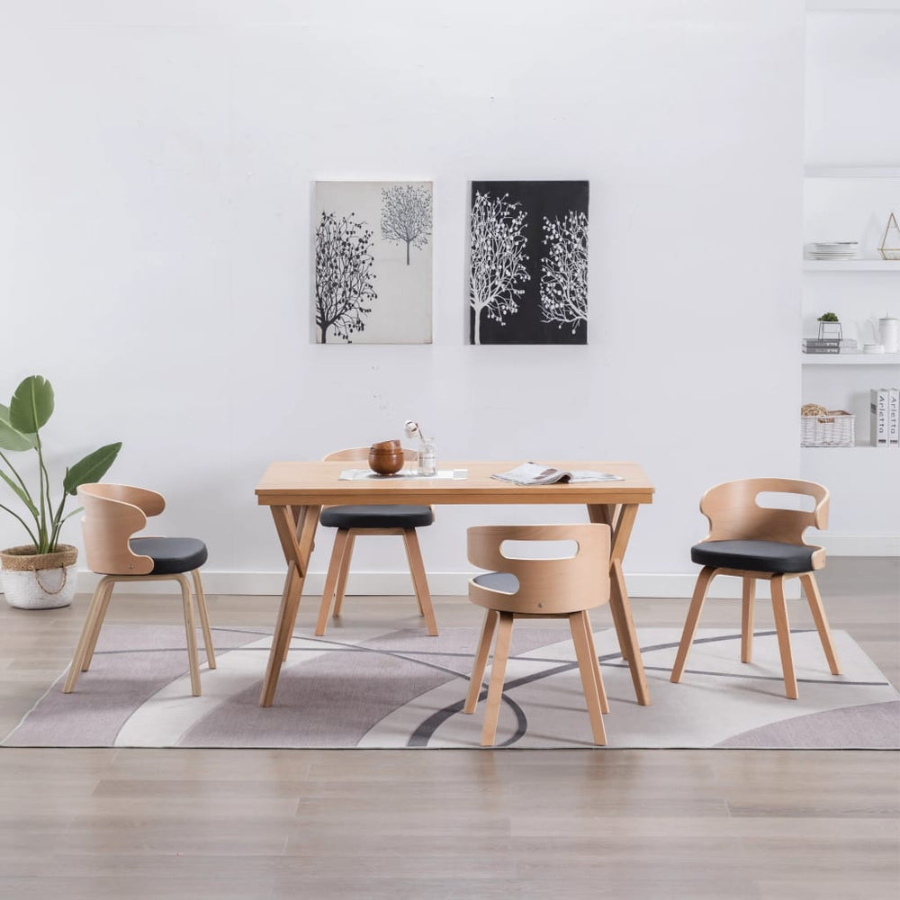vidaXL Dining Chairs 4 pcs Black Bentwood and Faux Leather