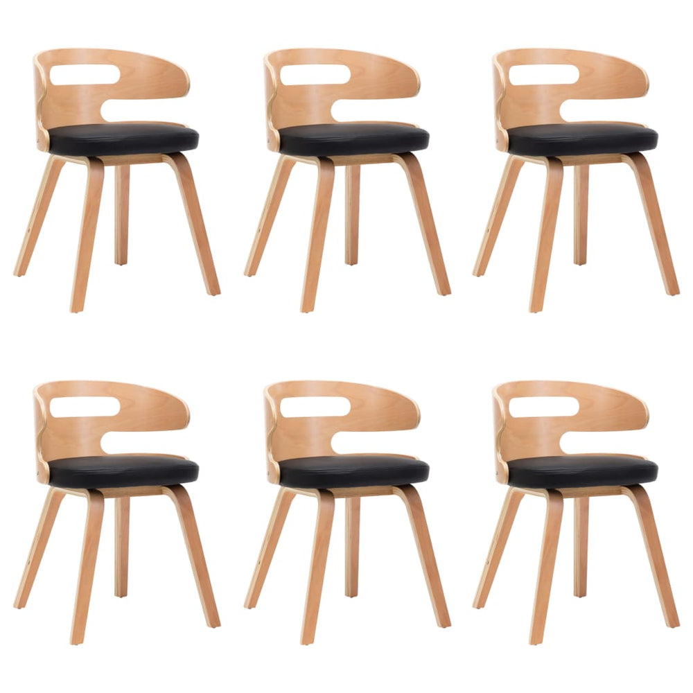 vidaXL Dining Chairs 6 pcs Black Bentwood and Faux Leather
