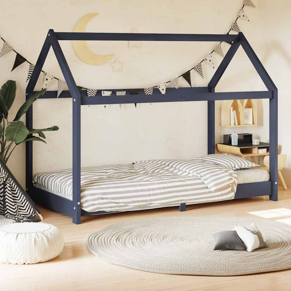 vidaXL Kids Bed Frame Grey Solid Pine Wood 70 x 140 cm