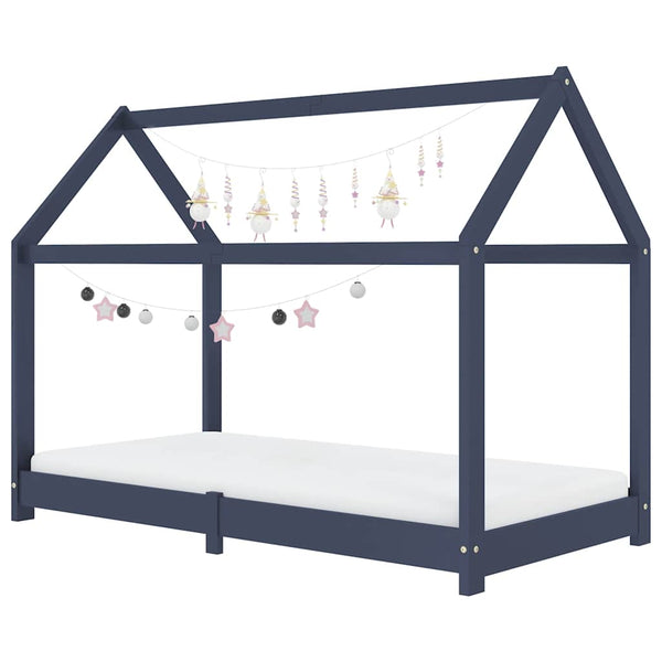 vidaXL Kids Bed Frame Gray Solid Pine Wood 80 x 160 cm