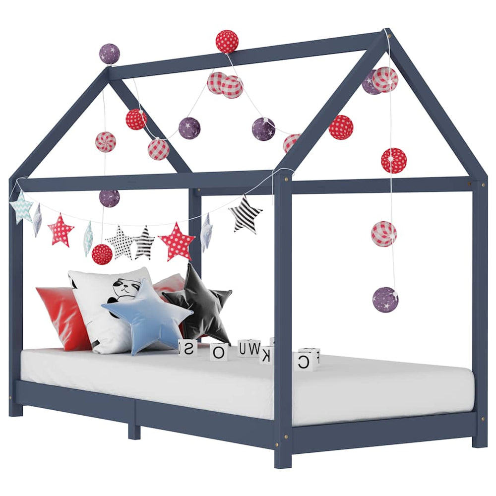 vidaXL Kids' Bed Frame Grey Solid Pine Wood 90 x 200 cm