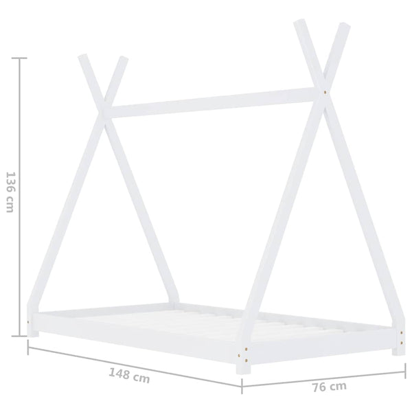vidaXL Kids Bed Frame White Solid Pine Wood 70 x 140 cm