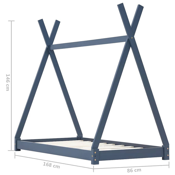 vidaXL Kids Bed Frame Gray Solid Pine Wood 80 x 160 cm