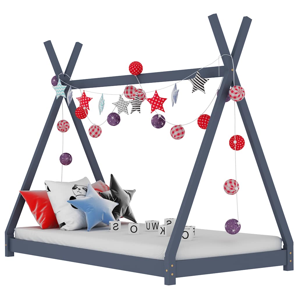vidaXL Kids' Bed Frame Grey Solid Pine Wood 90 x 200 cm