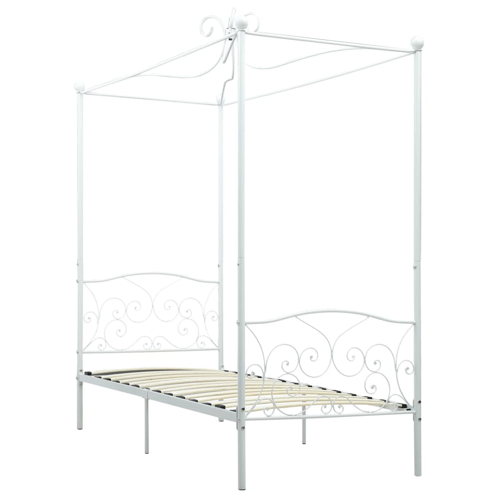 vidaXL Four-Poster Bed Frame White Metal 90 x 200 cm