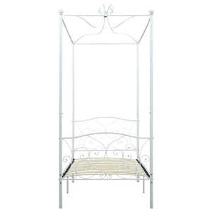 vidaXL Four-Poster Bed Frame White Metal 90 x 200 cm