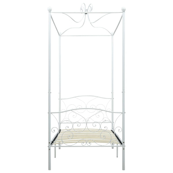 vidaXL Four-Poster Bed Frame White Metal 90 x 200 cm