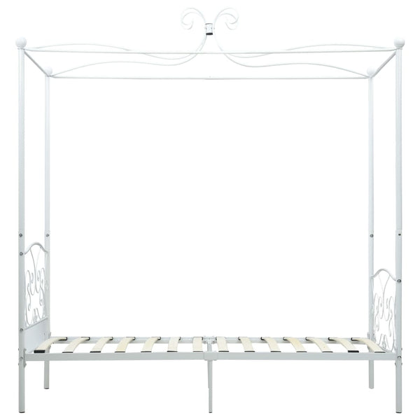 vidaXL Four-Poster Bed Frame White Metal 90 x 200 cm