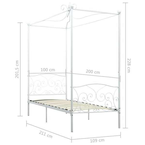 vidaXL Canopy Bed Frame White Metal 100 x 200 cm