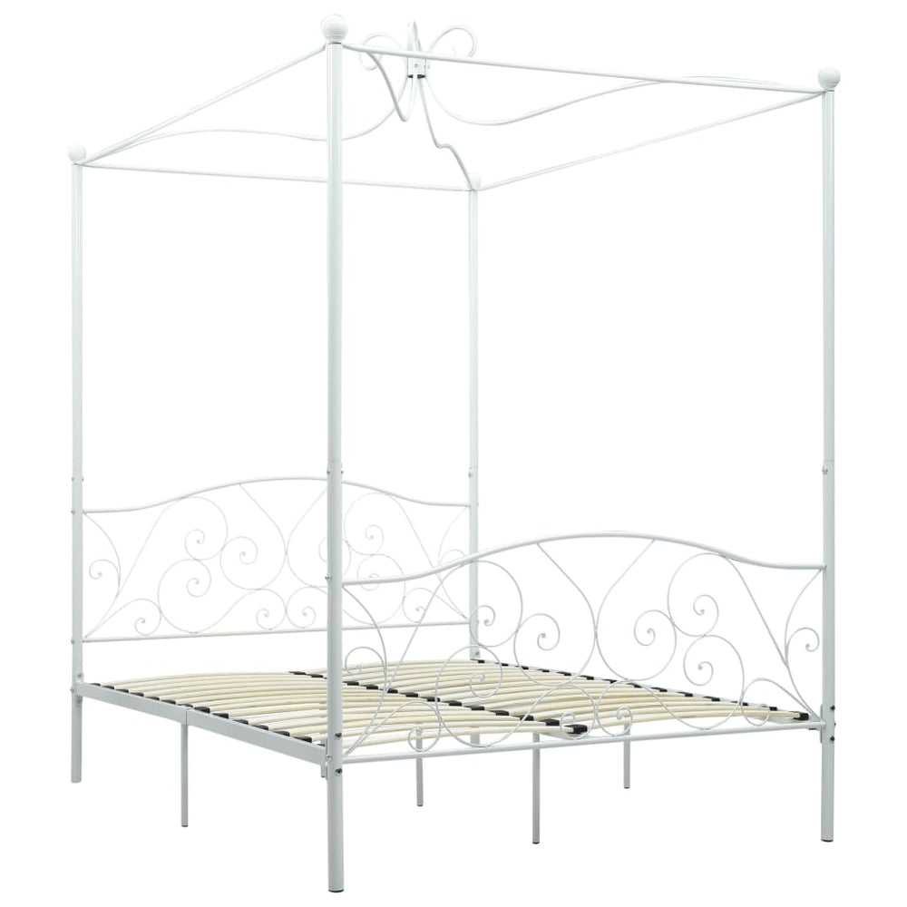 vidaXL Four-Poster Bed Frame White Metal 120 x 200 cm