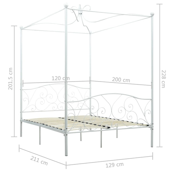 vidaXL Four-Poster Bed Frame White Metal 120 x 200 cm