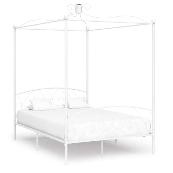 vidaXL Four-Poster Bed Frame White Metal 140 x 200 cm