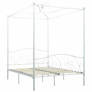 vidaXL Four-Poster Bed Frame White Metal 140 x 200 cm