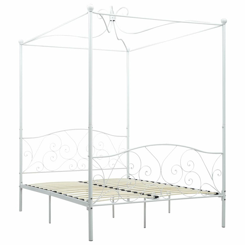 Himmelbett-Gestell Weiß Metall 140 x 200 cm