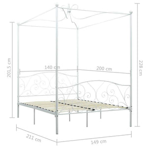 vidaXL Four-Poster Bed Frame White Metal 140 x 200 cm