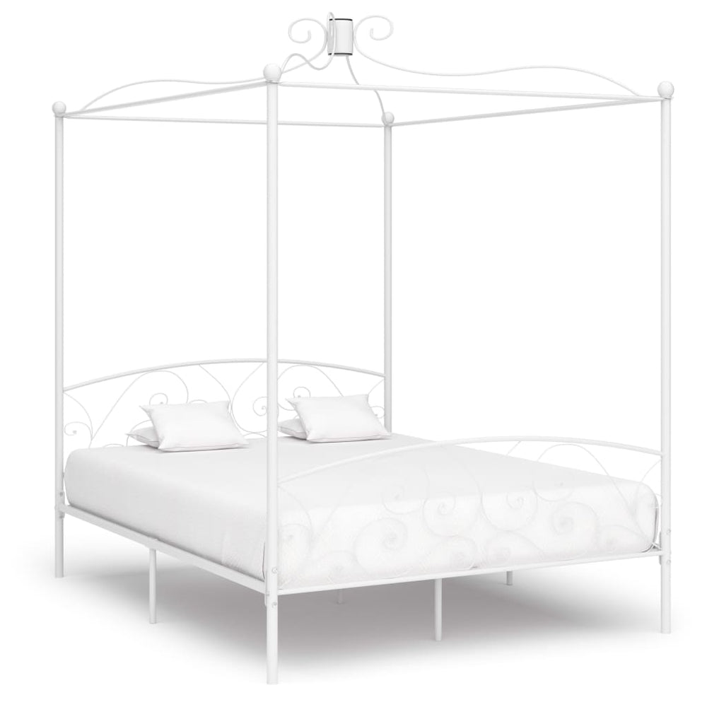 vidaXL Four-Poster Bed Frame White Metal 160 x 200 cm