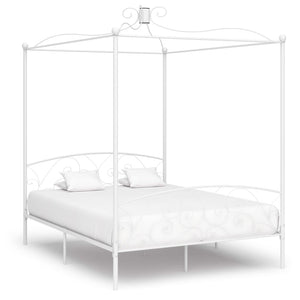 vidaXL Four-Poster Bed Frame White Metal 160 x 200 cm